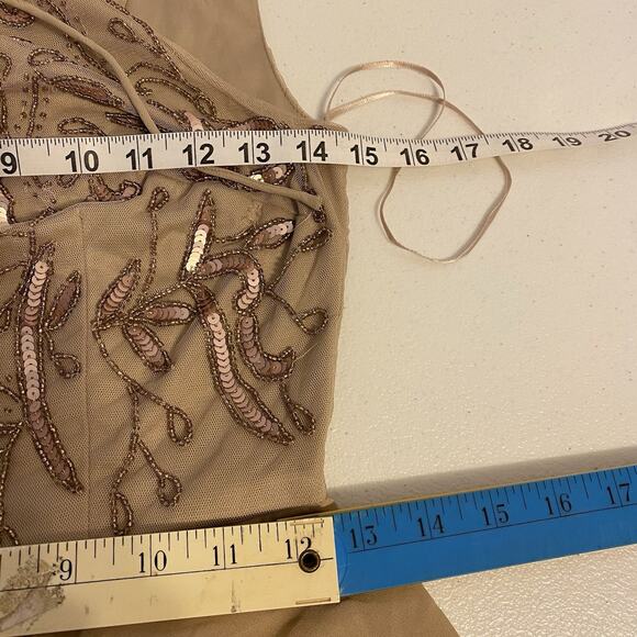 Maya Tall OveralDress Nude Sequins SheerLace Zip Sleeveless Ruffle 90s Festive 4 - Picture 2 of 12